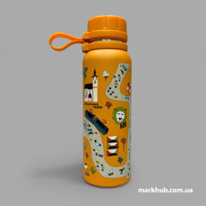 Оранжевый термос с выразительным принтом – ваш надежный спутник в холодные дни и стильный аксессуар