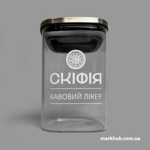 Этикетка на стеклянной банке с крышкой для ресторана Скифия