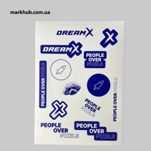 Стікери з дизайном у корпоративних кольорах компанії DreamX, ідеальні для маркетингових кампаній