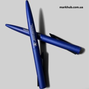 Голубые брендированные ручки с тампопечатью логотипа